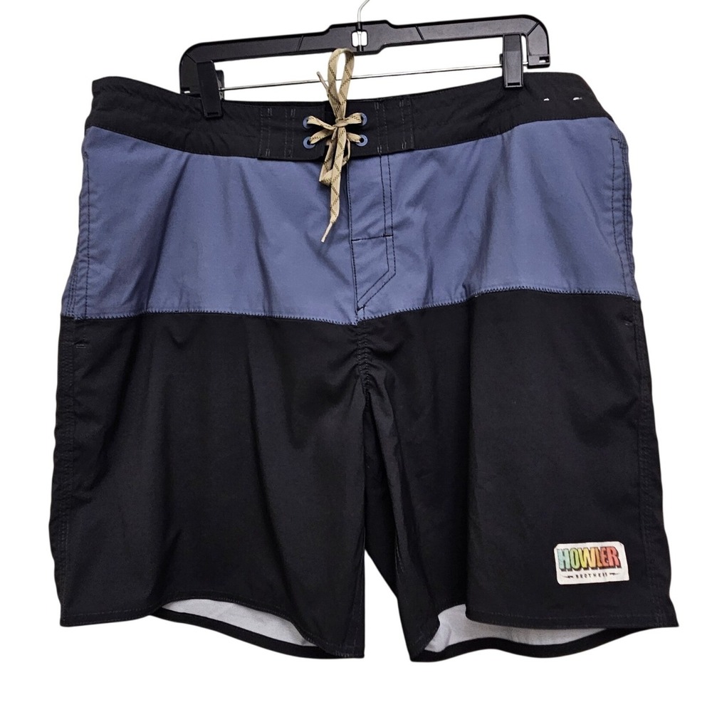 Howler Brothers Board Shorts 38 Black Blue Colorblock Surf Swim‎ Trunks Stretch